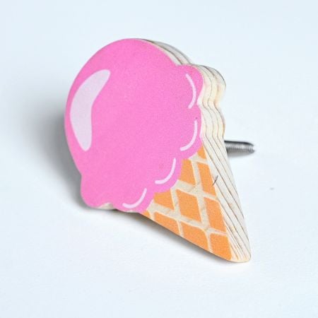 Handmade Pine Wood Pink Ice Cream Kids Knob